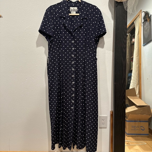 Sheri Martin Dresses & Skirts - Sheri Martin Midnight Blue Polka Dot Midi Dress
